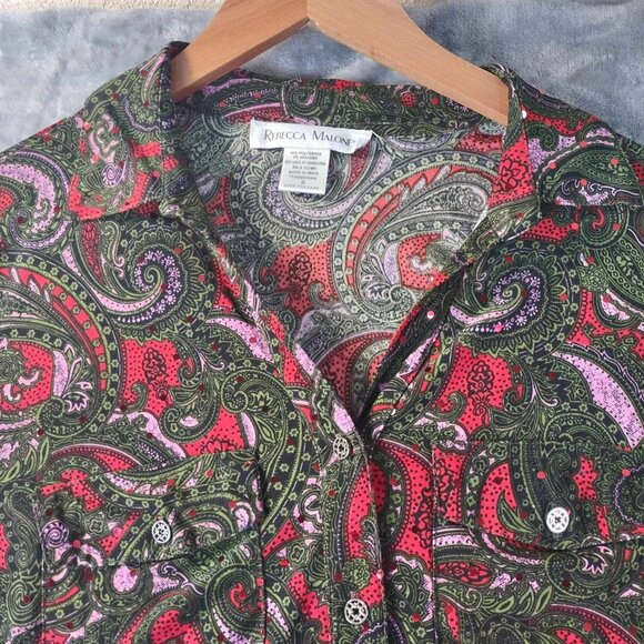 Rebecca Malone Paisley Button Top S Retro Stretch Art to Wear Statement Top - Picture 8 of 10